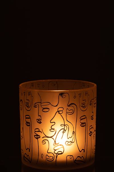Windlicht Happy Faces Braun - Glas - 15 x 15 x 15 cm