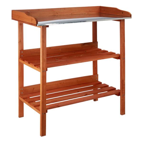 Oppottafel met metalen plaat oranje - staal - 92 x 88 x 42 cm