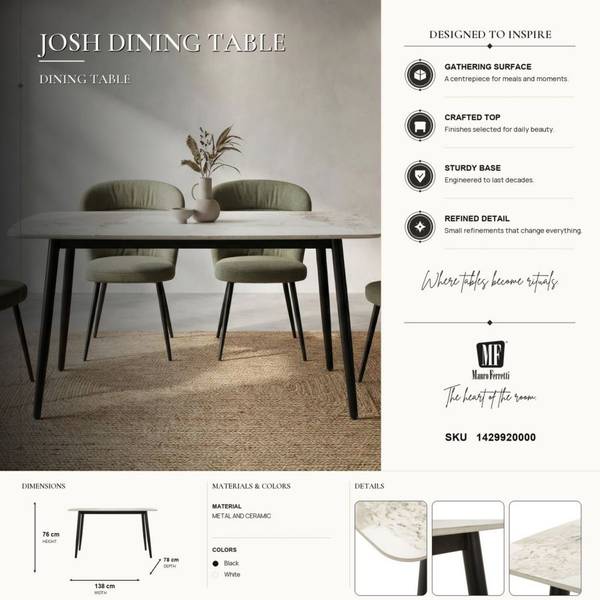 Eettafel Josh metaal - 138 x 76 x 138 cm