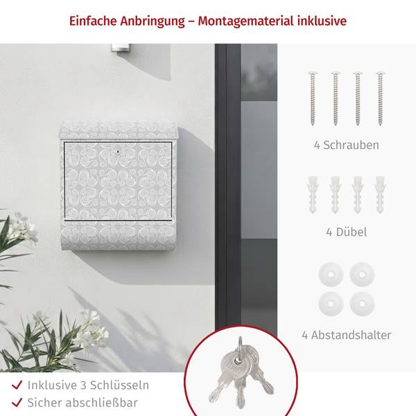 Briefkasten Modernes Ornament Grau - Stahl - 39 x 46 x 13 cm