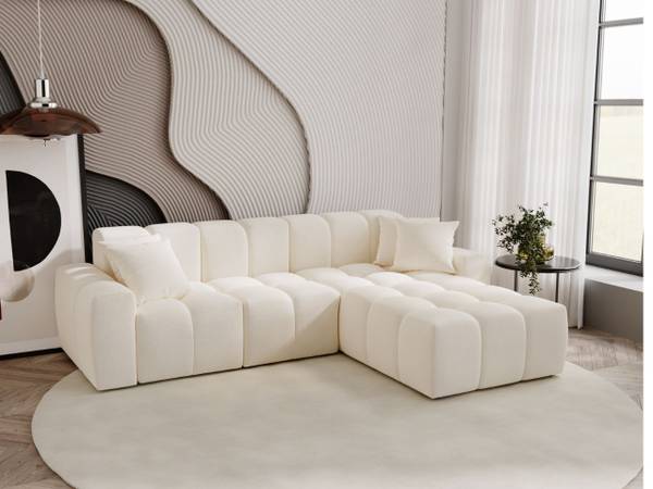 Ecksofa LOOPO Creme - Armlehne beidseitig montierbar - Ecke davorstehend rechts - Ottomane davorstehend rechts