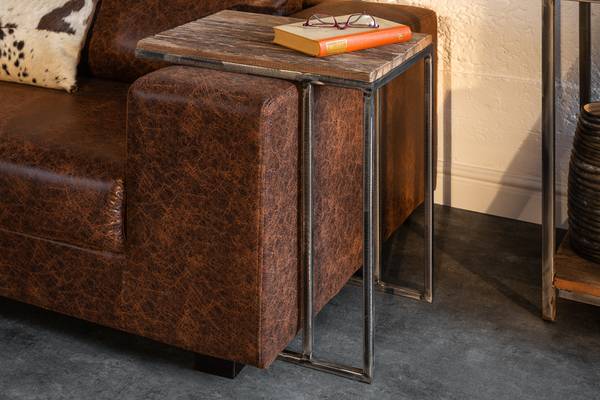 Beistelltische BARRACUDA 2er Set Schwarz - Braun - Metall - Massivholz - 45 x 60 x 32 cm