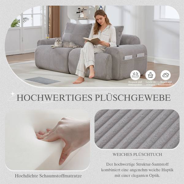 2-Sitzer Sofa MERIDIANCLARITY Grau - Cord - 200 x 80 x 99 cm