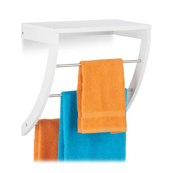 Porte-serviettes mural 3 barres Argenté - Blanc - Bois manufacturé - Métal - 38 x 40 x 25 cm