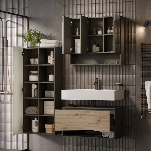 Badmöbel-Set Willow 59896 3er Set Braun - Grau - Holzwerkstoff - 80 x 43 x 43 cm