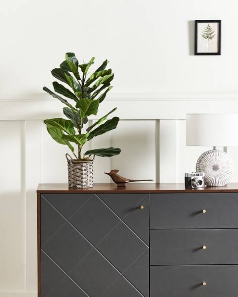 Kunstpflanze FIDDLE LEAF TREE Schwarz - Grün - Bambus - 47 x 72 x 47 cm