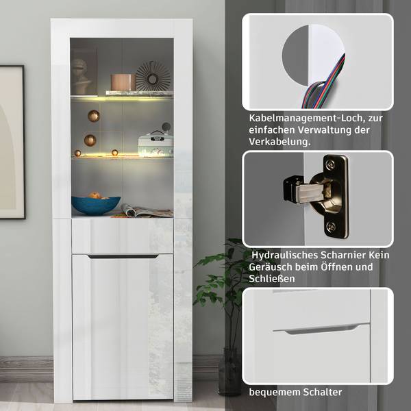 Highboard Neptunus Ⅱ Weiß - Stahl - Farbglas - 36 x 165 x 60 cm