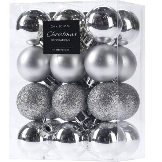 Set de boules de Noël, Ø 4 cm, 20 pièces Argenté - Matière plastique - 6 x 12 x 9 cm