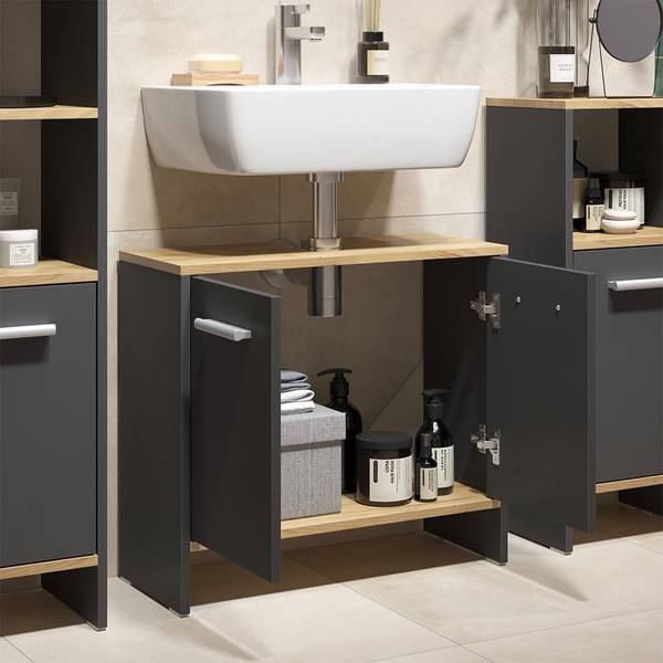 Badezimmermöbel-Set Karli 57971 2er Set Anthrazit - Eiche Dekor