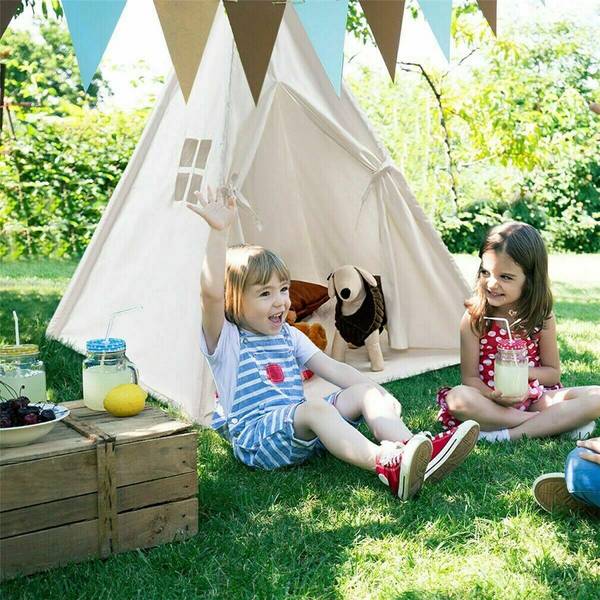 Zelt Tipi Kinderzelt Weiß Weiß - Leinen - 120 x 135 x 120 cm