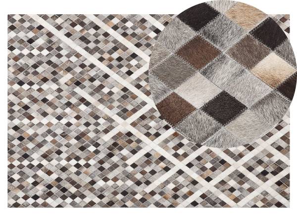 Patchwork AKDERE beige - bruin - grijs - wit - echt leer - 140 x 140 x 140 cm