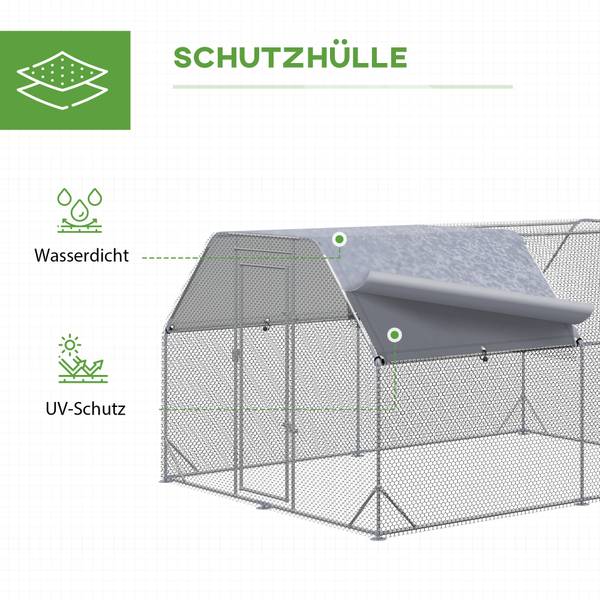 Hühnerstall D51-373V01SR Silber - Metall - 380 x 195 x 280 cm