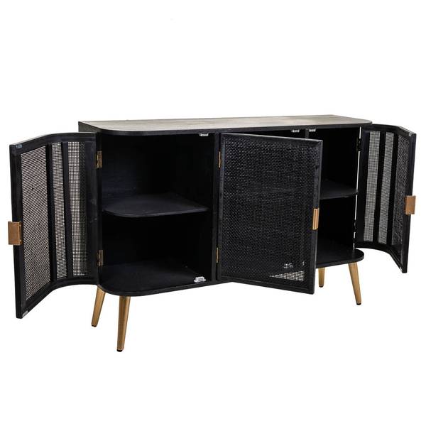 Buffet Elek Noir - En partie en bois massif - 118 x 80 x 37 cm