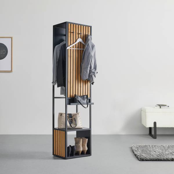 Garderobe PANELO Beige - Schwarz - Holzwerkstoff - Metall - 44 x 186 x 34 cm