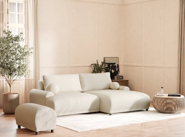 Ecksofa Tallin Creme - Ecke davorstehend rechts - Ottomane davorstehend rechts