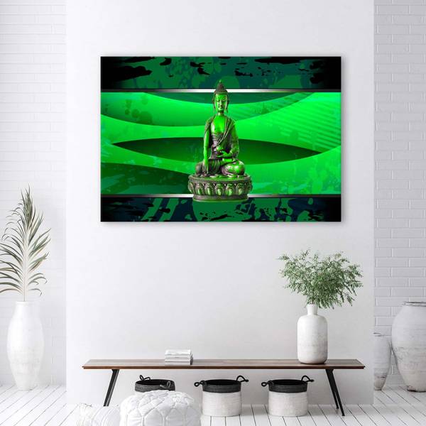 Leinwandbild Grün Buddha Meditation 60 x 40 cm