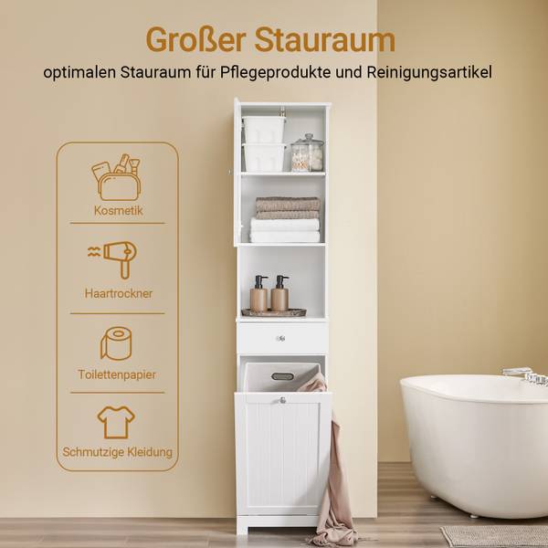 Armoire haute de salle de bain BZR216-W Blanc - Bois manufacturé - 40 x 180 x 38 cm