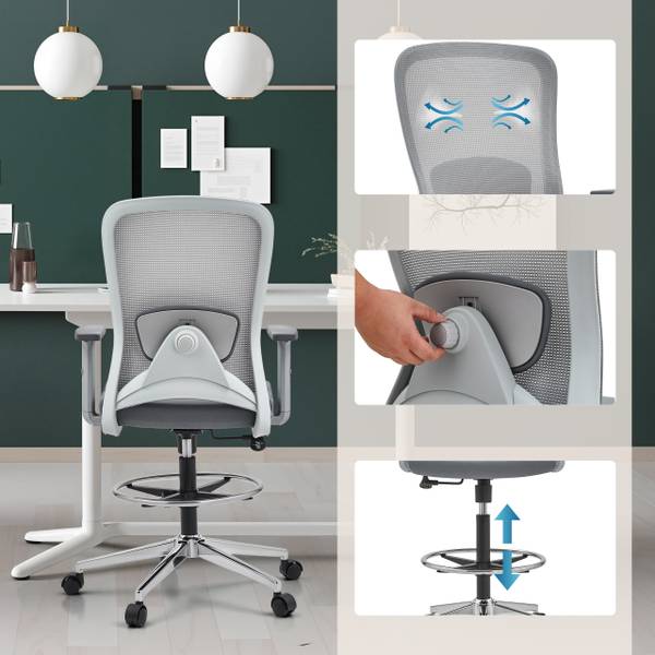 Bürodrehstuhl Top Work 44 W Grau - Polyester - 60 x 136 x 68 cm