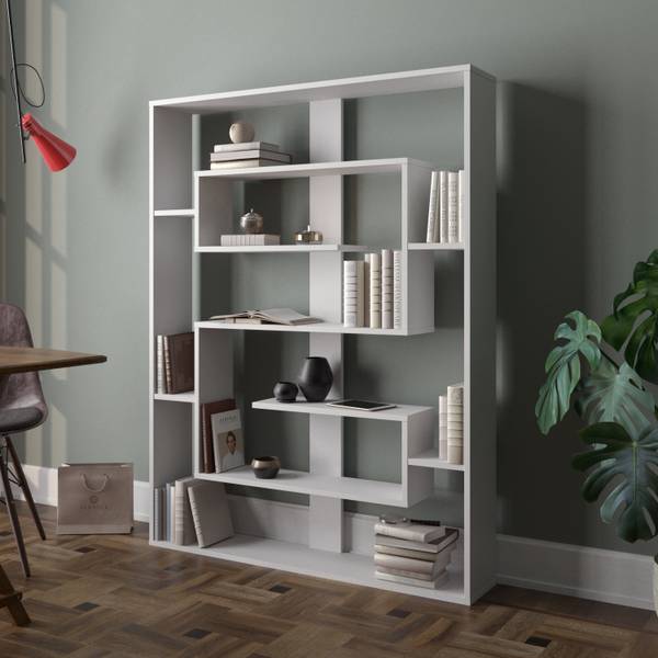 Esteban Bibliothèque Blanc - Bois manufacturé - 22 x 156 x 120 cm