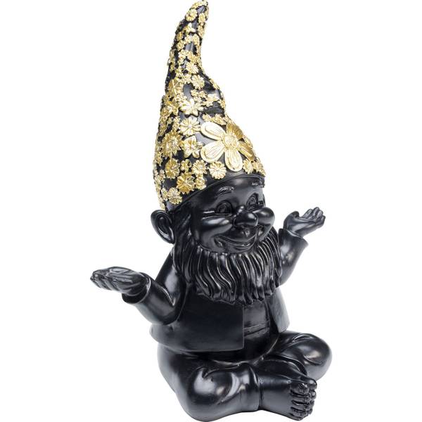Deko Figur Zwerg Meditation Schwarz - Gold - Polyresin - 15 x 19 x 10 cm