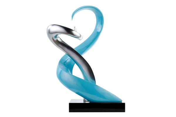 Sculpture Dragon Torsion Bleu - Argenté - Pierre artificielle - Matière plastique - 45 x 63 x 28 cm