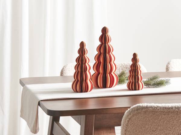 Decoratief accessoire DHAULAGIRI 3-delig beige - rood - bamboe - 6 x 15 x 6 cm