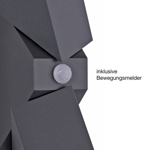 LED Außenleuchte Ryan Sensor Grau - Metall - 14 x 22 x 11 cm