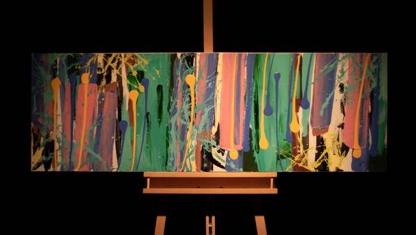 Tableau peint à la main Gouttes Couleur Coton - 150 x 50 x 4 cm