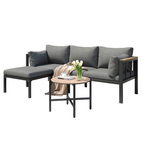 Gartenmöbel-Set WoodyMeta 3-teilig Grau - Glas - Metall - Kunststoff - 183 x 63 x 121 cm