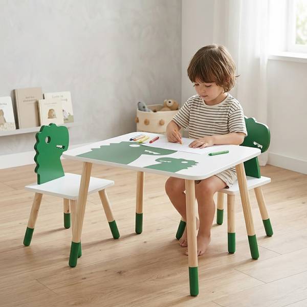 Kindersitzgruppe Dinosaurier Braun - Grün - Weiß - Holzwerkstoff - 60 x 45 x 60 cm