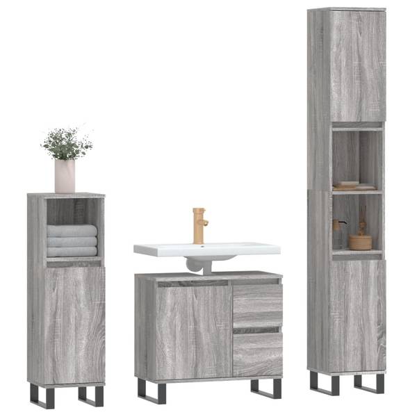 Badkamermeubelset 3030370 Set van 3 grijs - ijzer - 33 x 60 x 65 cm