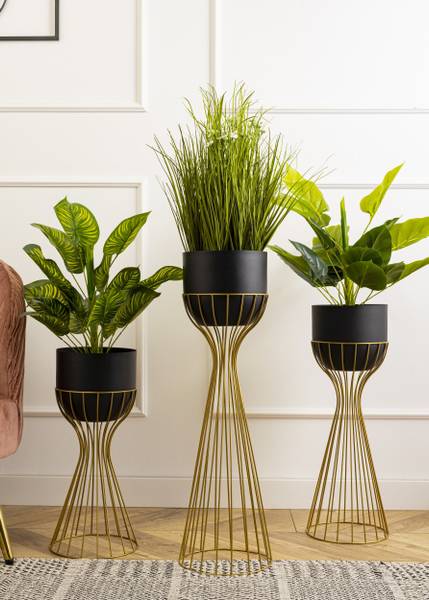 Blumenständer mit Übertopf HH-ML-10-GB Schwarz - Gold