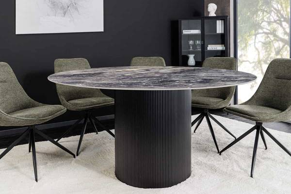 Esstisch UNIQUE Schwarz - Keramik - Holzwerkstoff - Massivholz - 120 x 75 x 120 cm