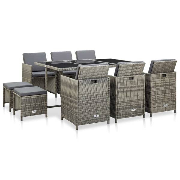 Garten-Essgruppe 3012316-10 11-teilig Grau - Polyester - Polyethylen - 109 x 74 x 167 cm