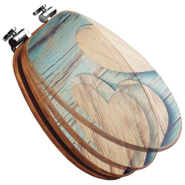 WC-Sitz mit Absenkautomatik Holz Herzen Braun - Bambus - Holzwerkstoff - 38 x 5 x 49 cm
