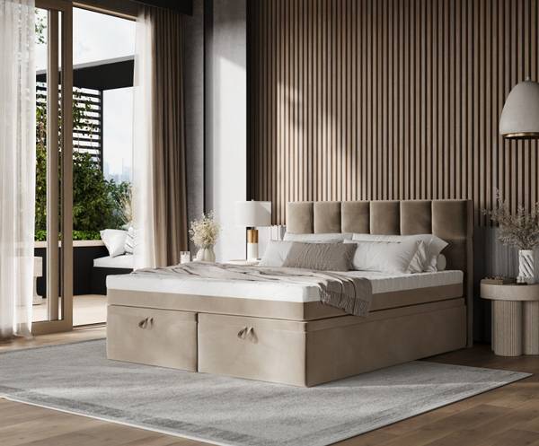 Boxspringbett ELANO mit Stauraum Paros Taupe - Liegefläche Breite: 140 cm