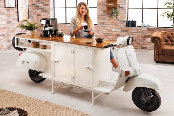 Barschrank SCOOTER Braun - Weiß - Mango - Eisen - 250 x 105 x 66 cm