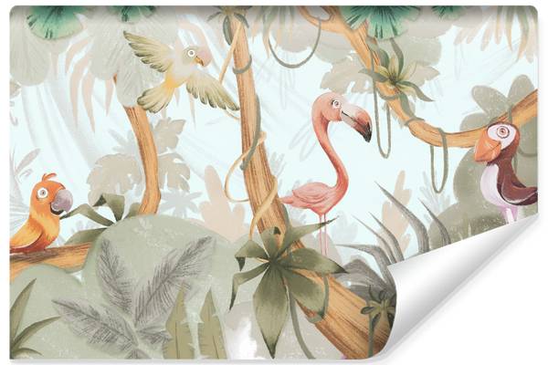 Papier Peint Pour Enfant OISEAUX Plantes Beige - 300 x 210 x 210 cm