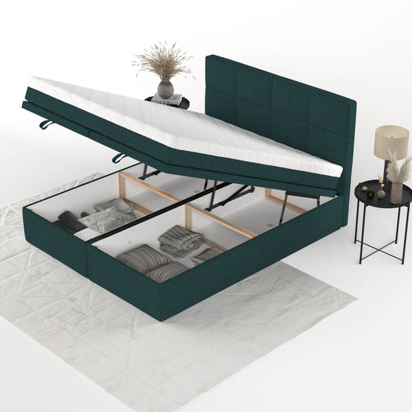 Boxspringbett TESSA mit Stauraum Riva Grün - Liegefläche Breite: 180 cm