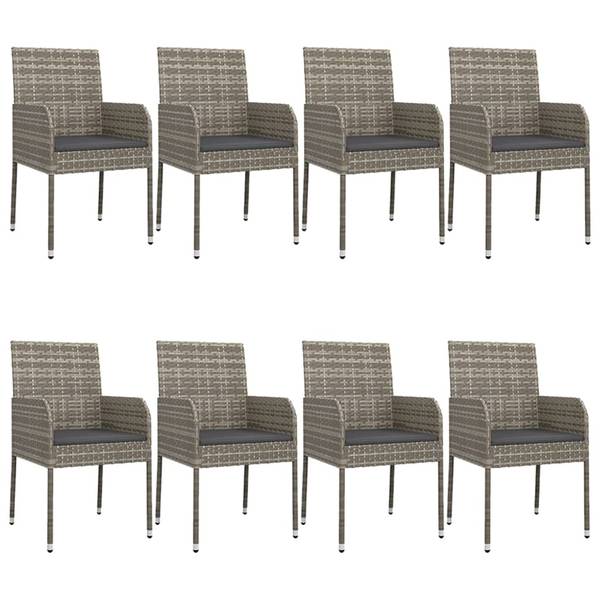 Salle à manger 3029235-3 (lot de 9) Gris - Polyester - Acacia - Acier - 160 x 74 x 80 cm