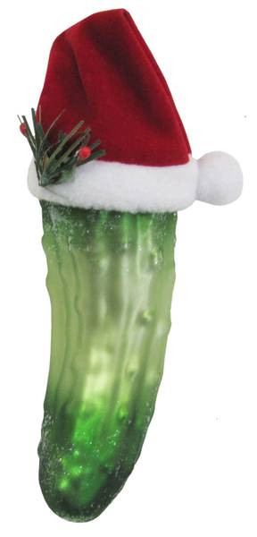 Weihnachtsgurke mit Stoffhut 1-tlg. Glas - 4 x 14 x 4 cm