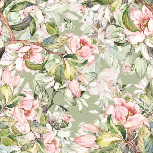 Tapete Frühling BLUMEN Blätter Natur Braun - Grau - Grün - Weiß - Fleece - 53 x 1000 x 1000 cm