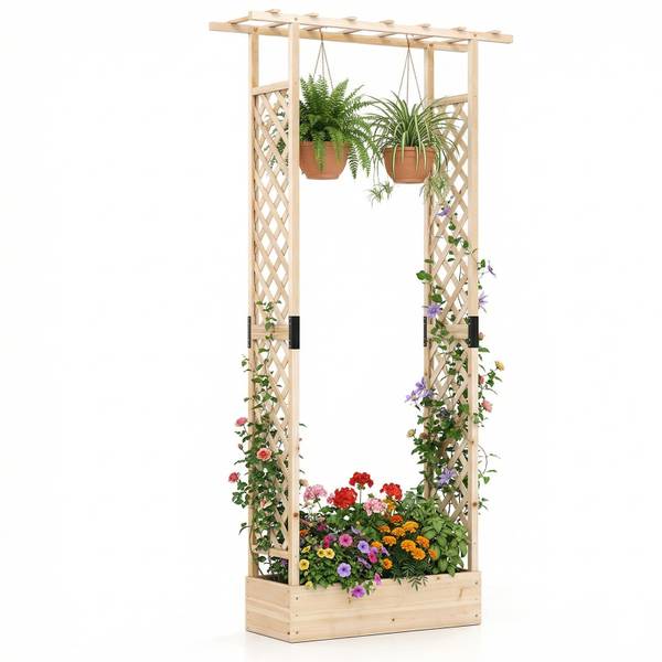 Blumenkasten mit Rankgitter 37524918 Beige - Holzwerkstoff - 110 x 227 x 35 cm
