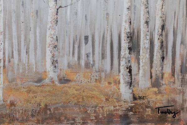 Acrylbild Handgemalt Wald & Bäume Oz Braun - Weiß - Baumwollstoff - 90 x 60 x 4 cm