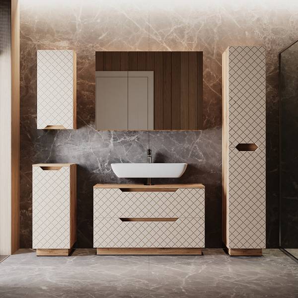 Badmöbel-Set Lotta 59392, 4er Set Beige - Kaschmir - Eiche Dakota Dekor