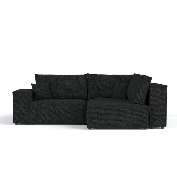 Ecksofa AVION mit Schlaffunktion Schwarz - Armlehne beidseitig montierbar - Ecke davorstehend rechts - Ottomane davorstehend rechts