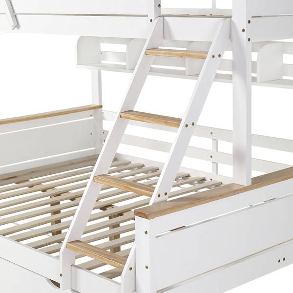Etagenbett Aura Ⅰ Braun - Weiß - Holzwerkstoff - Metall - Massivholz - 145 x 155 x 205 cm