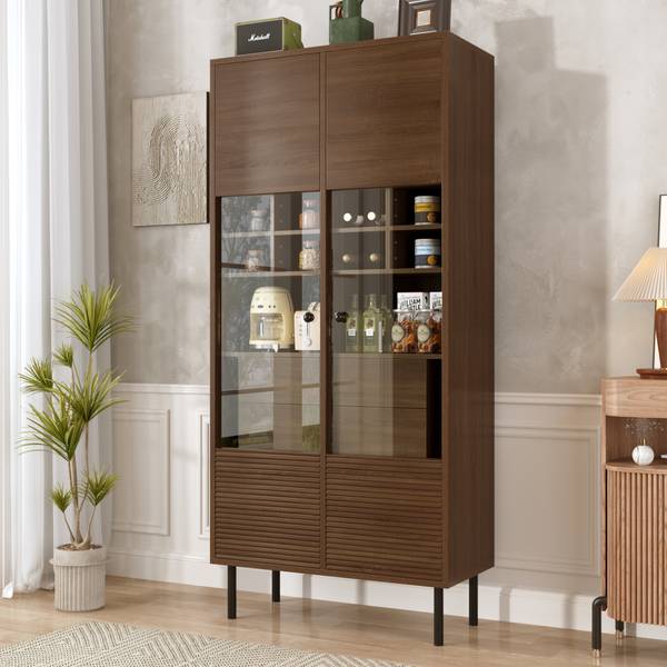 Hoher Badezimmerschrank CB04 Braun - Holzwerkstoff - 35 x 165 x 76 cm