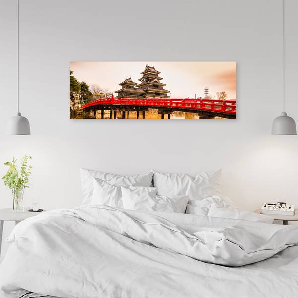 Wandbild japanische brücke und burg 90 x 30 cm