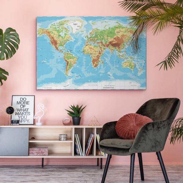 Afbeelding Canvas Wereldkaart GEOGRAFIE 100 x 70 x 70 cm